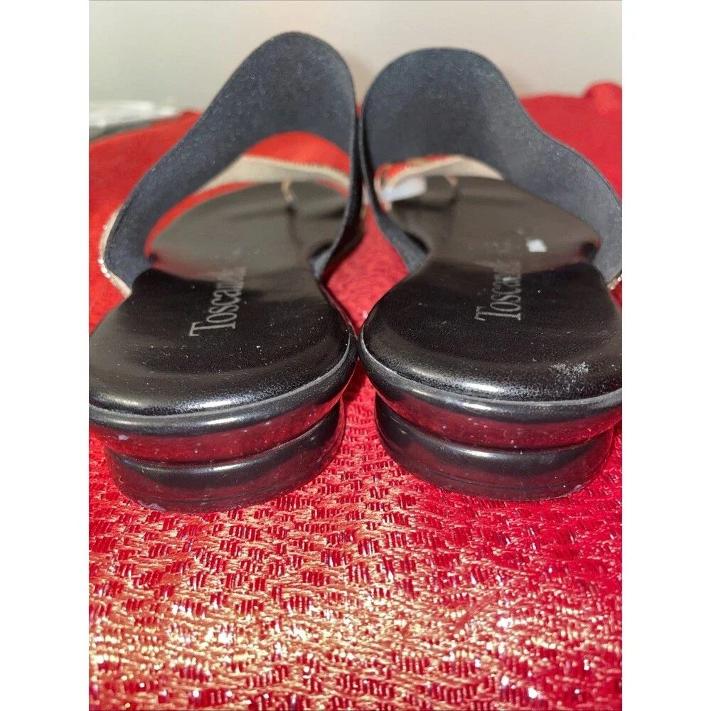 Toscanella Women's Black Brown Animal Print Rhinestone Thong Sandals Slip-On 7